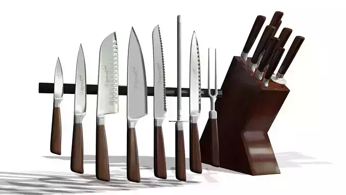 Knife set block with six knives in it