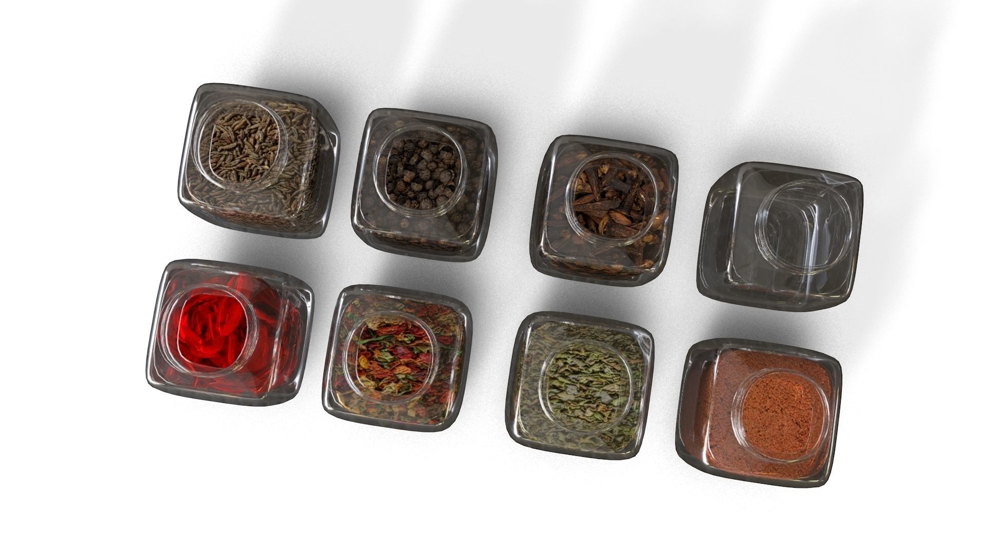 Spice five glass bottles of spices 3D model_2