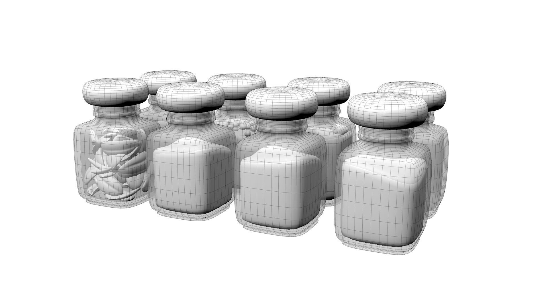 Spice five glass bottles of spices 3D model_3