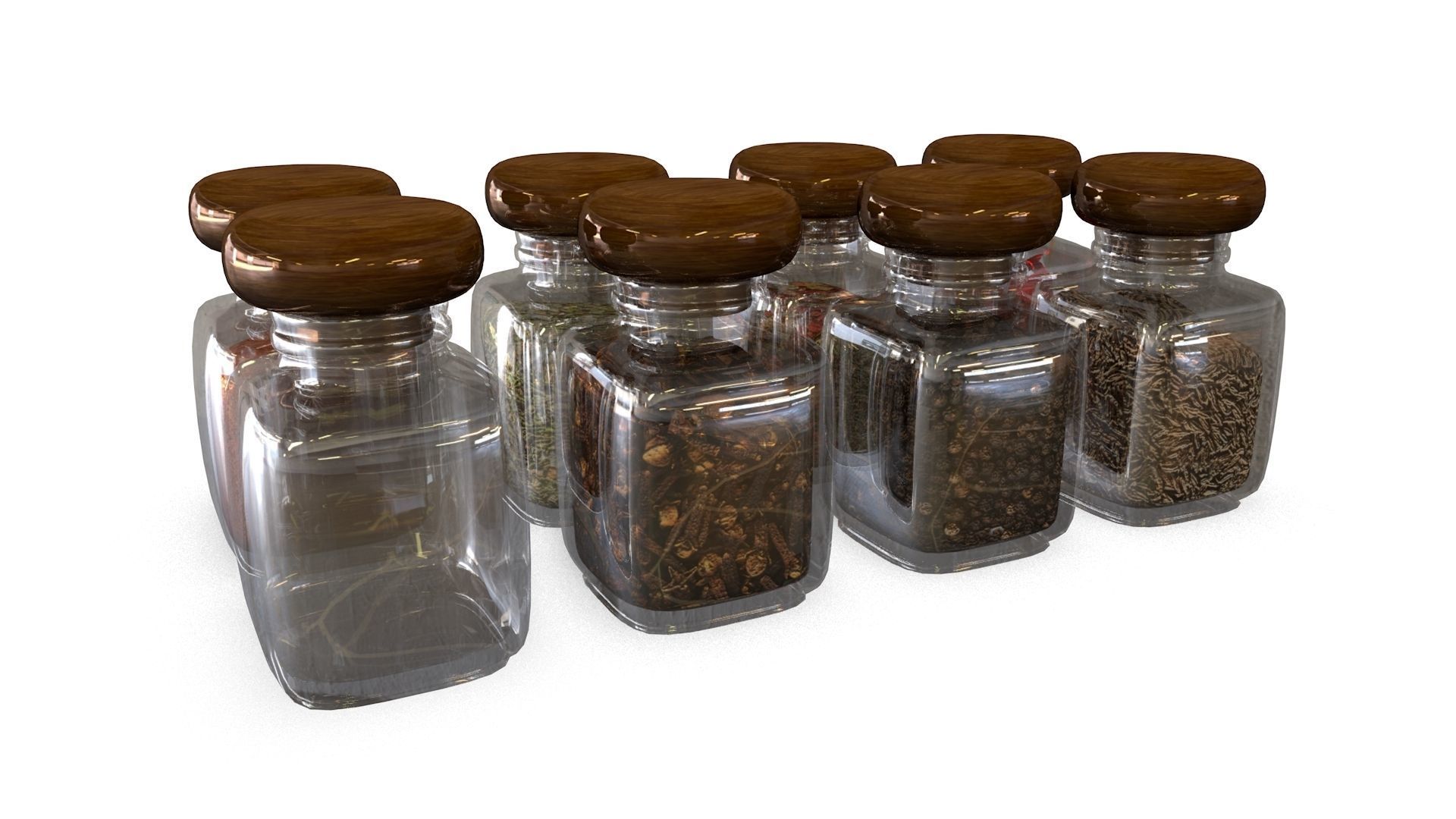 Spice five glass bottles of spices 3D model_1
