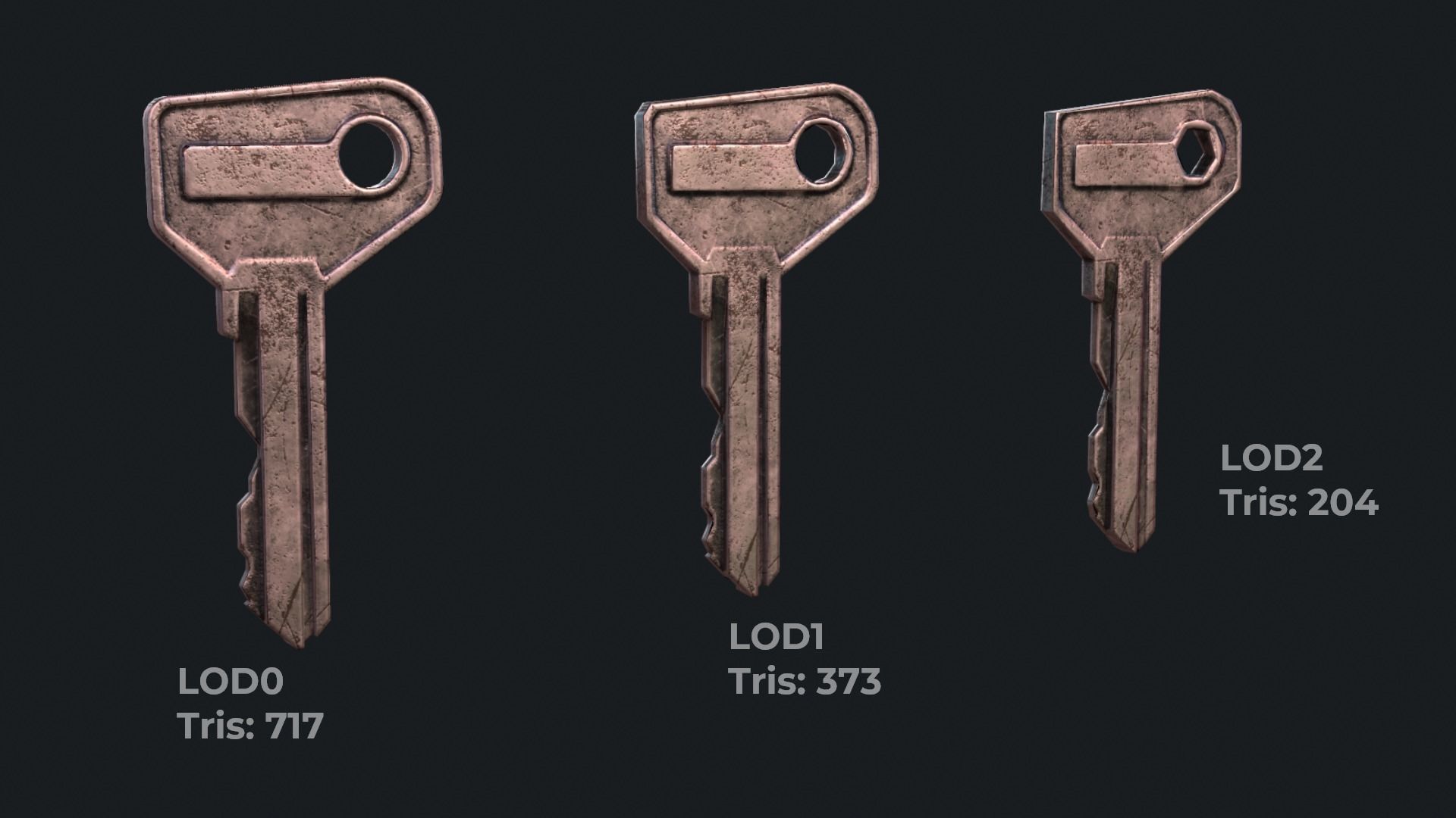 Metal key for the door lock Low-poly 3D model_1