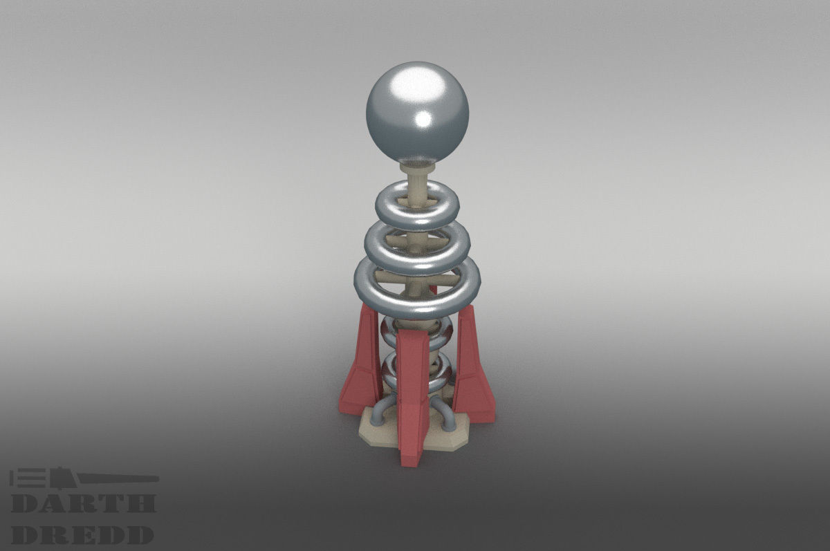 Red Alert 2 style Tesla Coil Defense Tower 3D model_1
