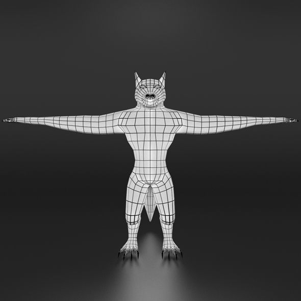 LowPoly WereWolf Base mesh Free low-poly 3D model_2