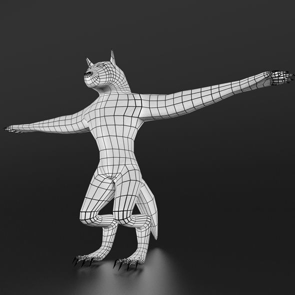 LowPoly WereWolf Base mesh Free low-poly 3D model_1