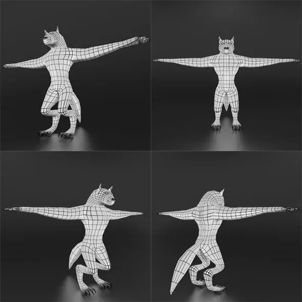 LowPoly WereWolf Base mesh Free low-poly 3D model_0