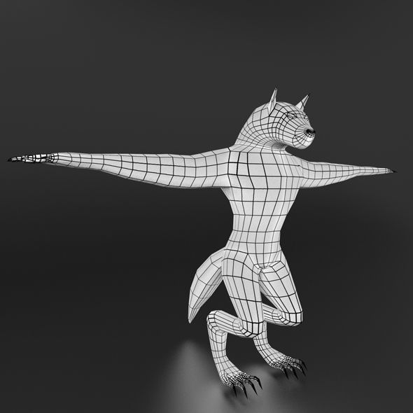 LowPoly WereWolf Base mesh Free low-poly 3D model_3