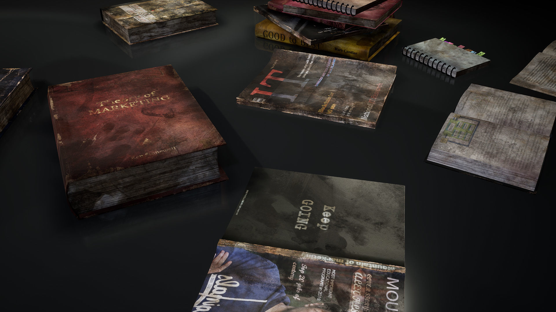 New and Old books - magazines - notes Low-poly 3D model_19