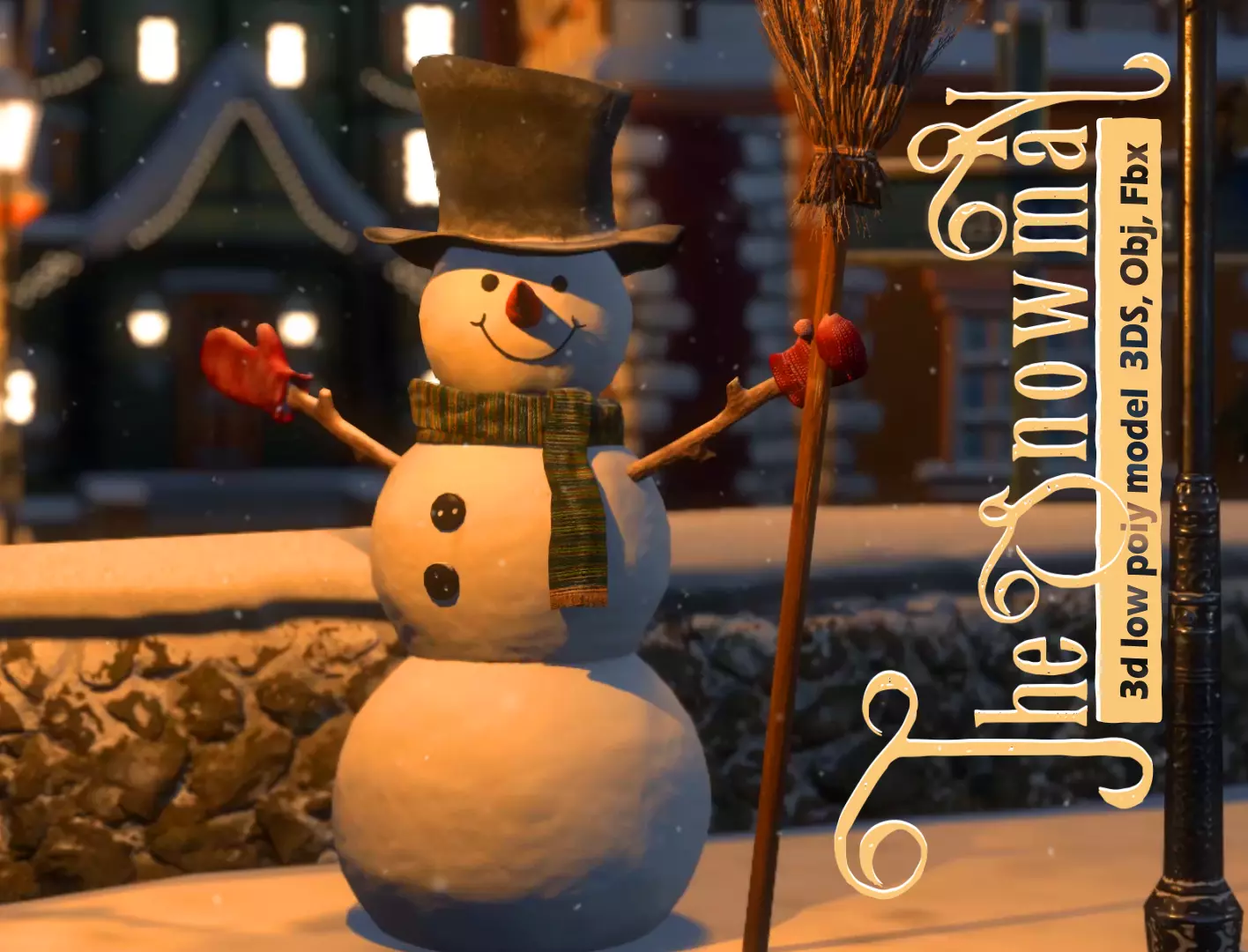 The Snowman holding broom Low-poly 3D model
