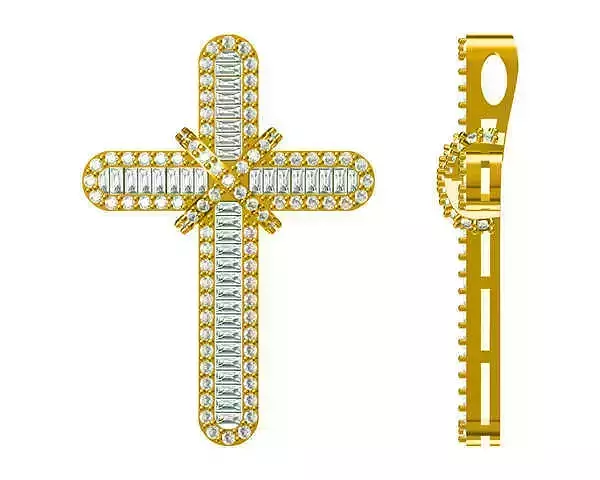 JCD format Classic cross pendant baguette cut design pendant