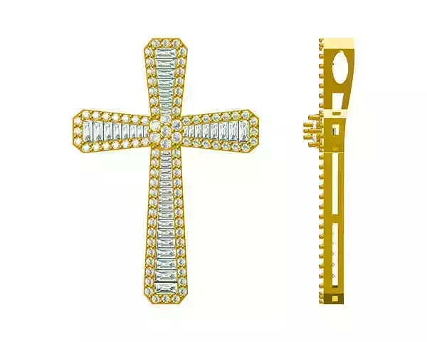 JCD format Vintage cross pendant baguette-cut pendant