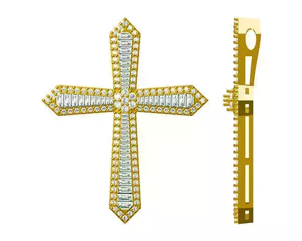 JCD format Vintage cross pendant baguette-cut diamond pendant