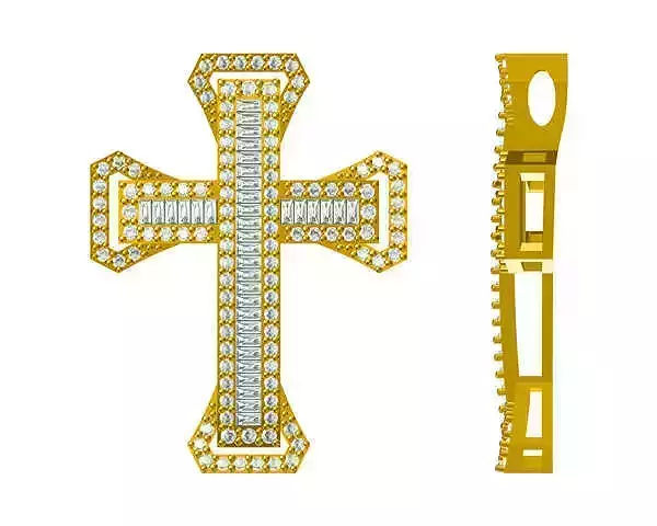 JCD format Minimalist cross pendant baguette-cut design pendant