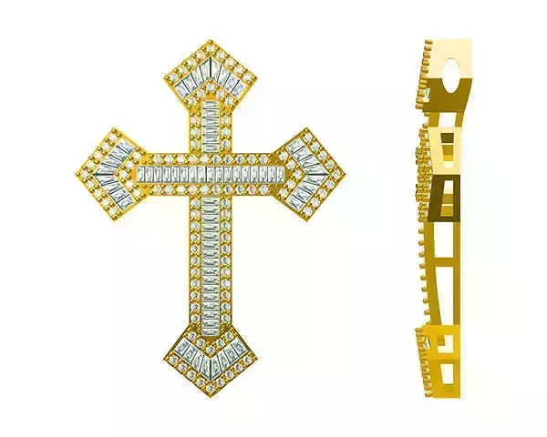 JCD format Classic cross pendant baguette cut design pendant