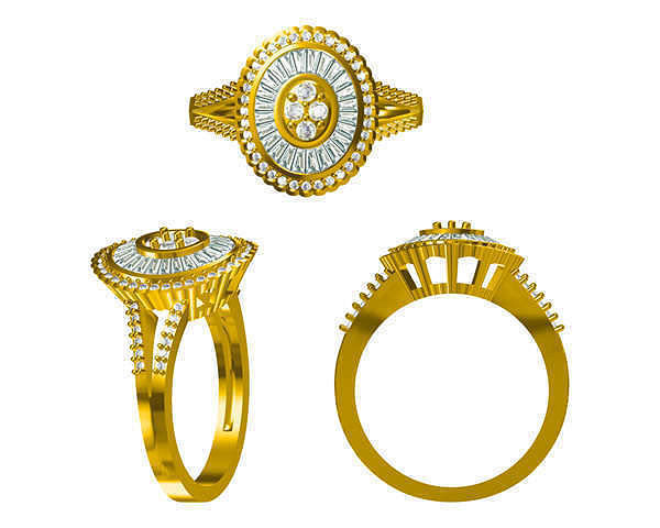 JCD Format Vintage oval shape baguette cut diamond shape ring 3D print model