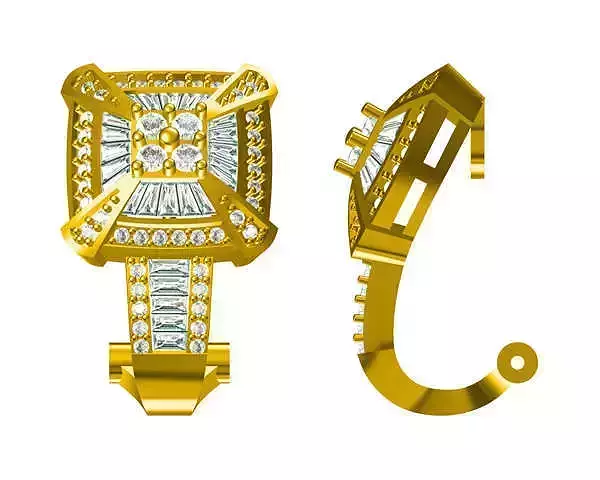 JCD Format Square shape earrings baguette cut diamond earrings