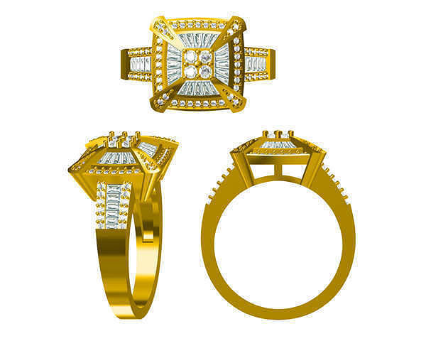 JCD Format Classic square shape baguette cut diamond design ring 3D print model