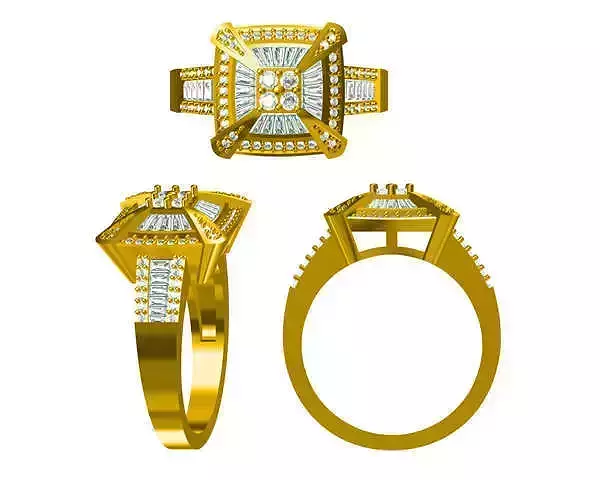 JCD Format Classic square shape baguette cut diamond design ring