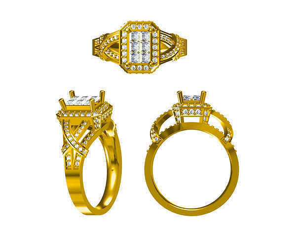 JCD Format Vintage rectangle shape engagement rings jewelcad 3D print model