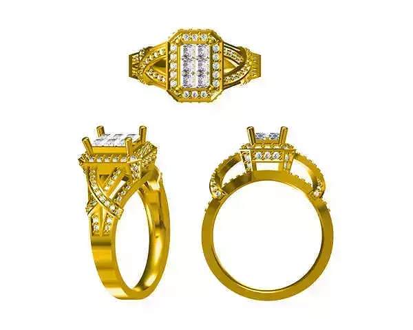 JCD Format Vintage rectangle shape engagement rings jewelcad