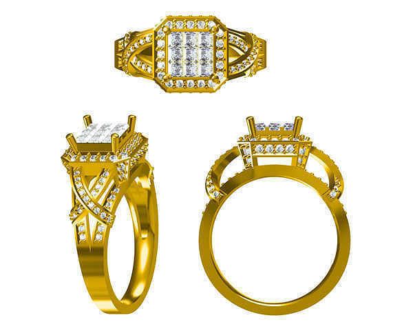 JCD Format Classic square shape round cut diamond design ring 3D print model