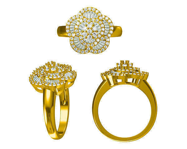 JCD Format  Delicate flower shape with baguette cut design ring 3D print model