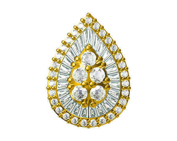 JCD Format  Delicate drop shape with baguette cut pendant 3D print model
