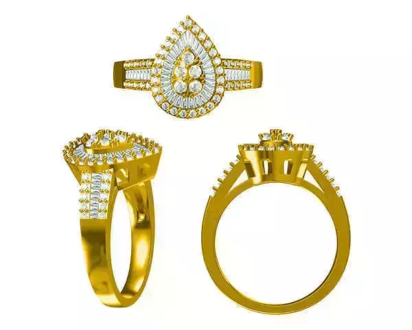 JCD Format  Delicate drop shape with baguette cut diamond ring 