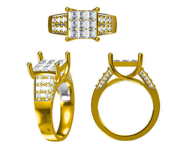 JCD Classic square shape baguette cut diamond design ring 3D print model