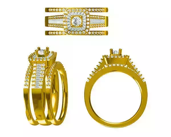 JCD Format Vintage square shape  engagement rings 3d jewelry