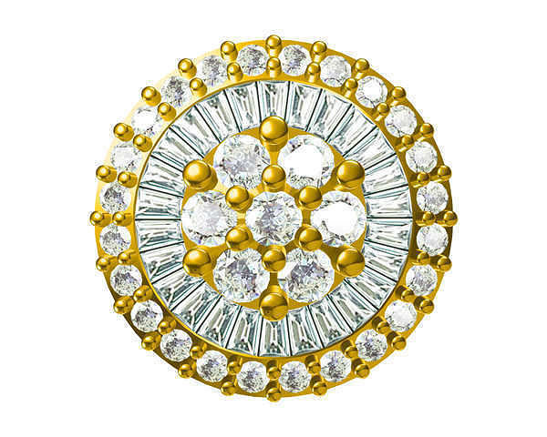 JCD Format Classic round shape pendant baguette cut design 3D print model
