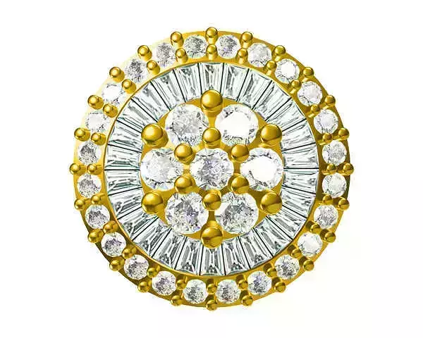JCD Format Classic round shape pendant baguette cut design 3D print model
