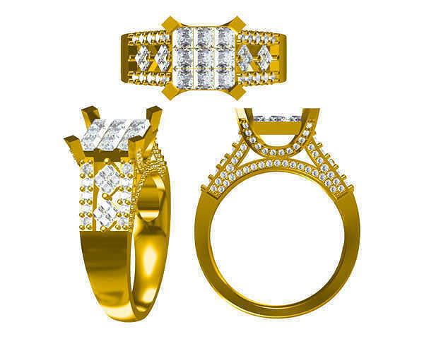 JCD Format Classic square shape round cut diamond design ring 3D print model