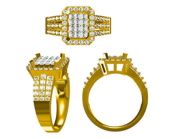 JCD Format Classic rectangle shape round cut engagement rings 3D print model