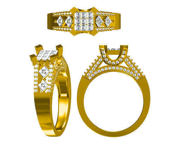 JCD Format Classic square shape engagement rings jewelcad 3D print model
