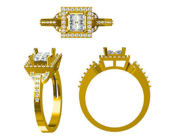 JCD Format Vintage square shape  engagement rings files 3D print model