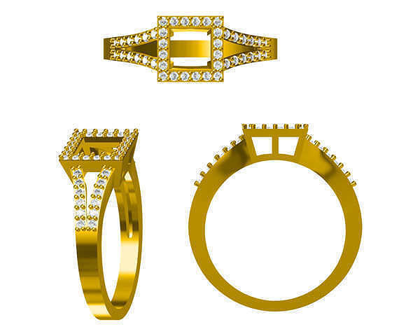JCD Format Classic square shape baguette cut diamond design ring 3D print model