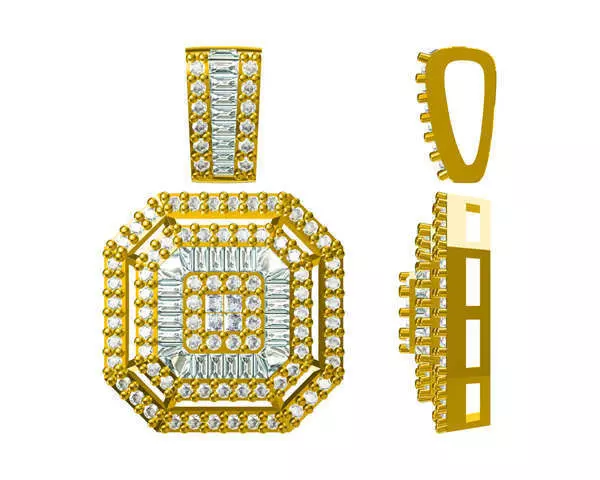 JCD format Unique square shape baguette cut design pendant 3D print model_0