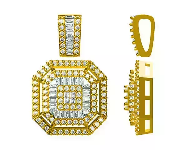 JCD format Unique square shape baguette cut design pendant