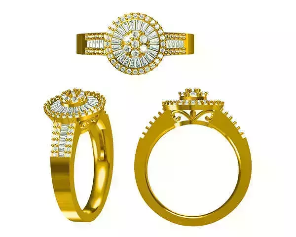 JCD Format Round brilliant cut and baguette gold wedding band