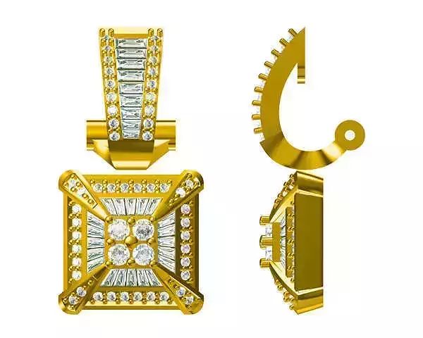 JCD Format Square shape earrings baguette cut diamond earrings