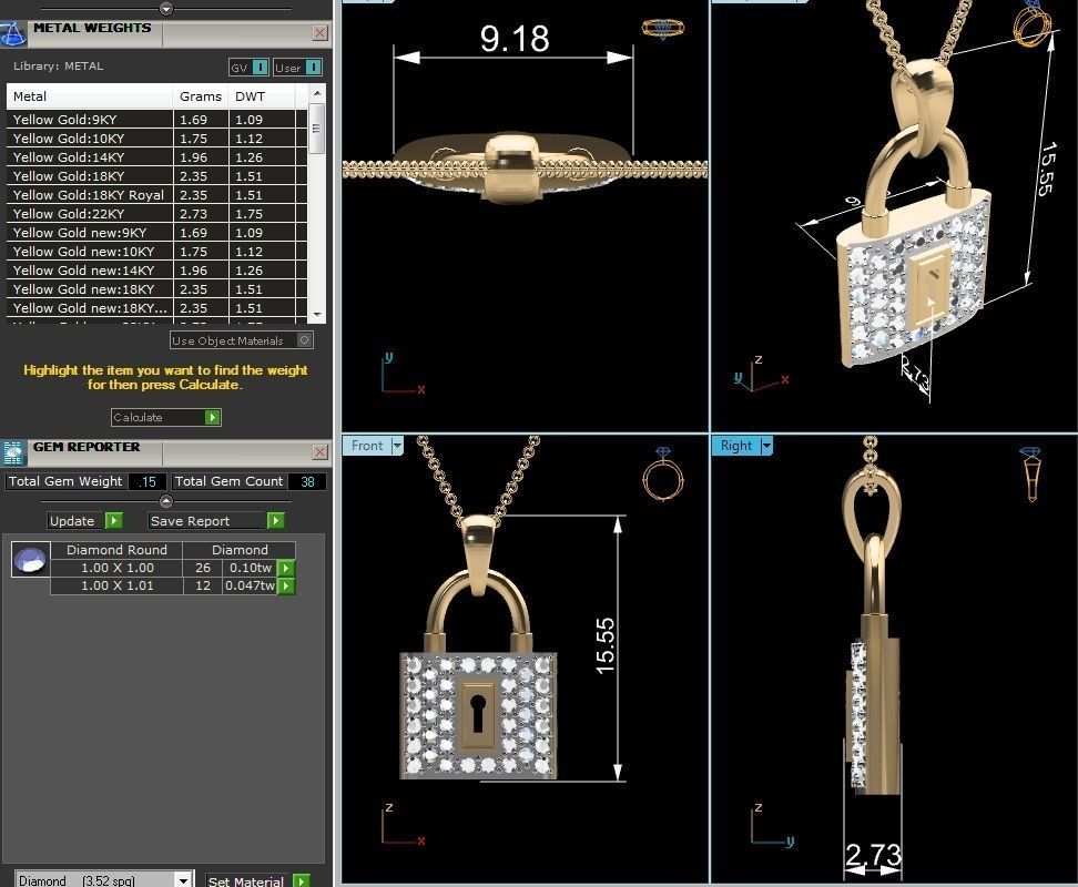 Lock and Key pendant 3dm render detail 3D print model_4