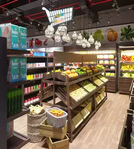 Supermarket interior of grocery store