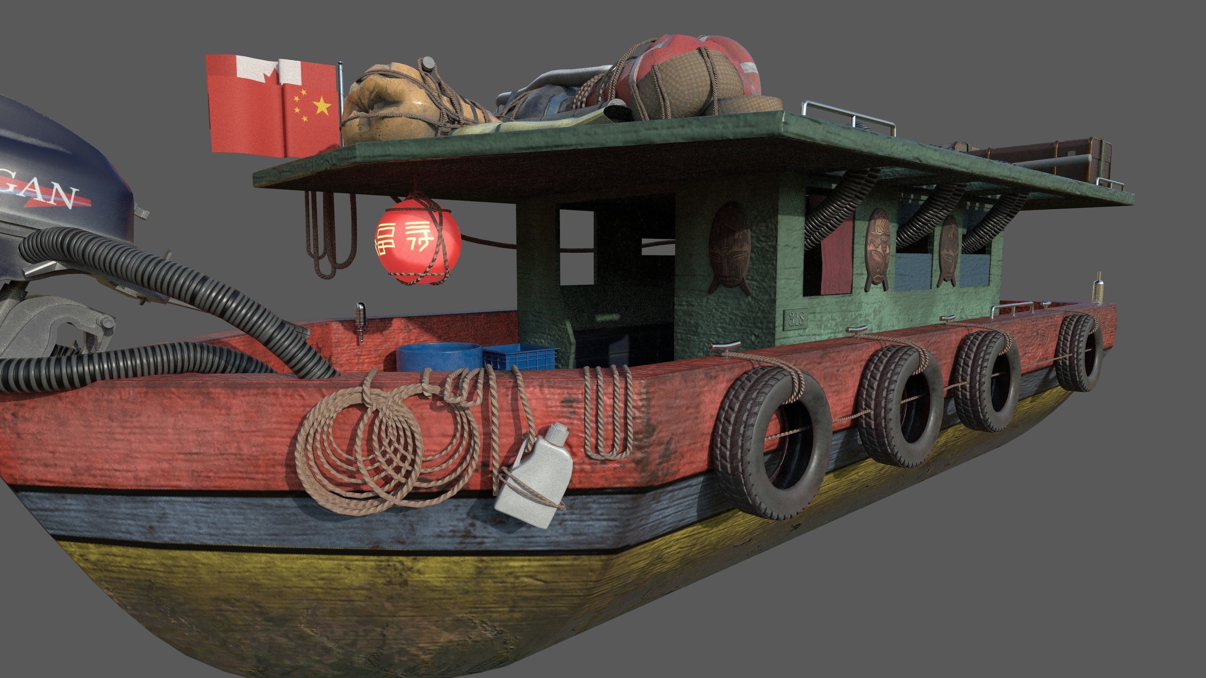 Stylized Fisherman Boat Low-poly 3D model_6