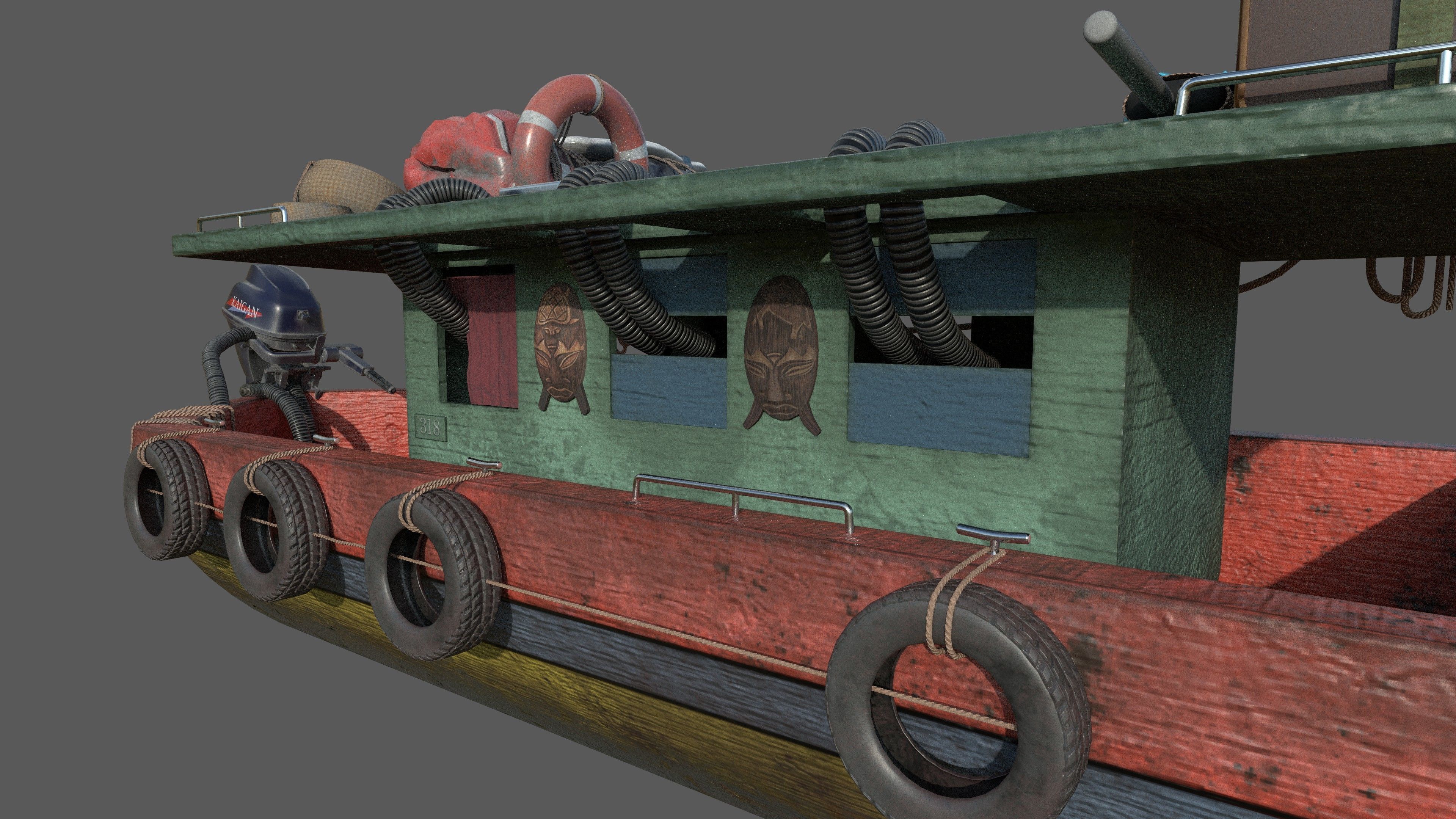 Stylized Fisherman Boat Low-poly 3D model_4