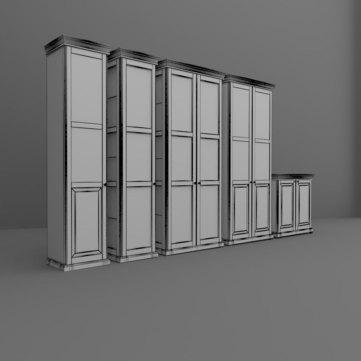 Cupboard Set bookcases 3D model_8
