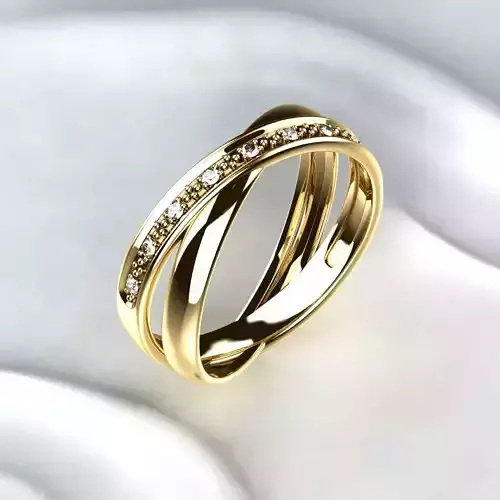 Cross Double Gold Ring with Diamonds