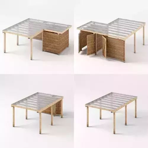 Three carports - wood frame and paneling - carport - car parking Low-poly 3D model