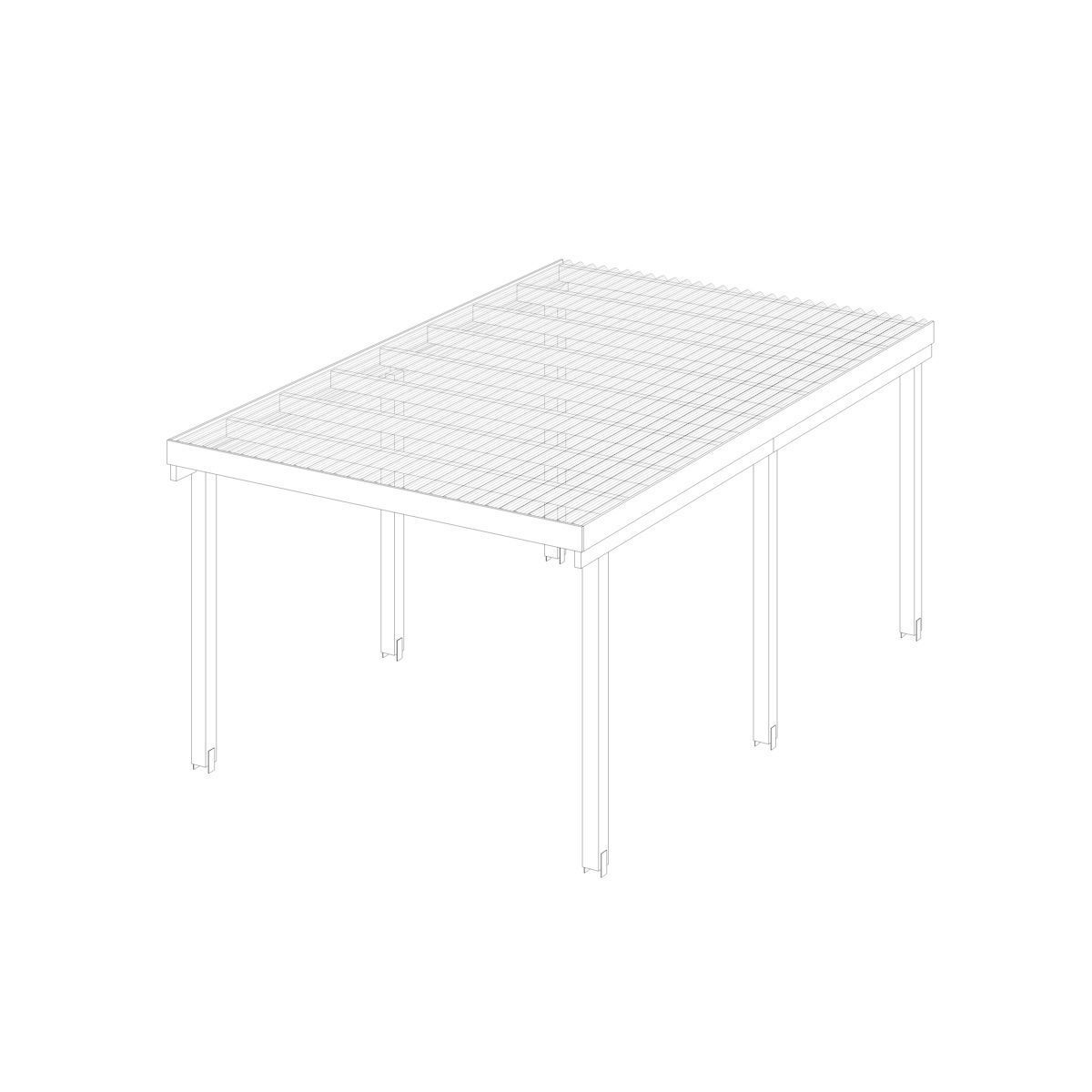 Three carports - wood frame and paneling - carport - car parking Low-poly 3D model_12