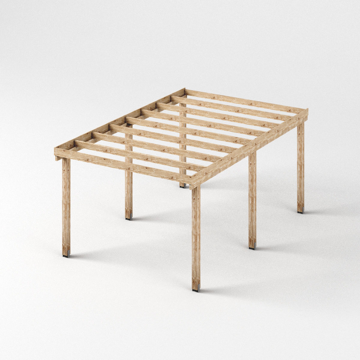 Three carports - wood frame and paneling - carport - car parking Low-poly 3D model_11