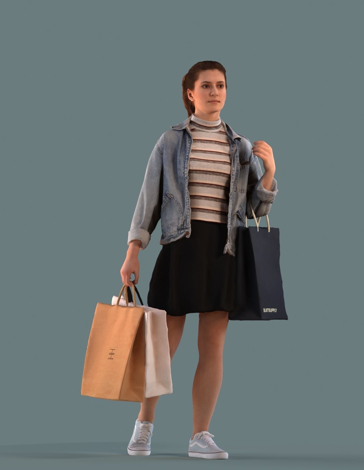 Low poly set of 3D women walking 3D model_3